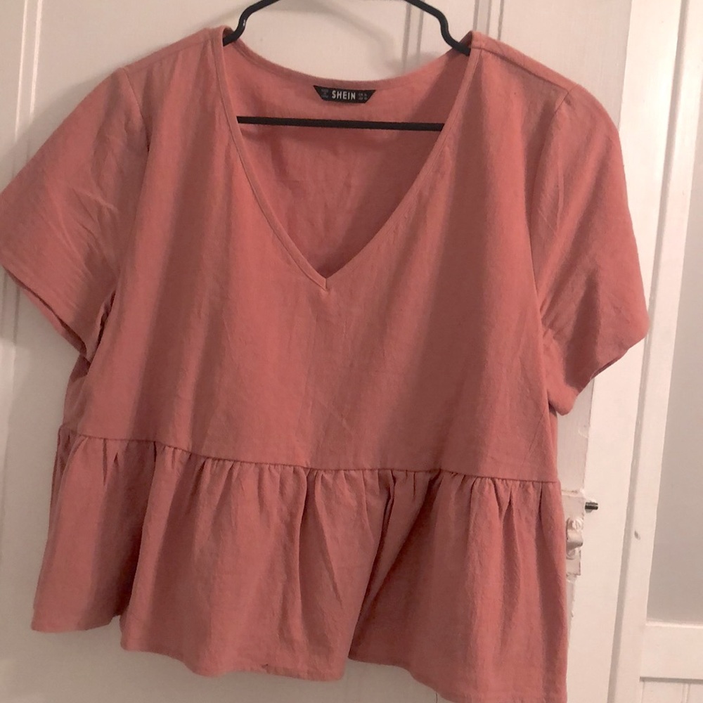 SHEIN peplum crop woven knit tee